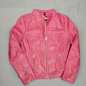 Black Rivet Moto Jacket Womens L Wilson Leather Red Racer Boho Chic Gold Zippers